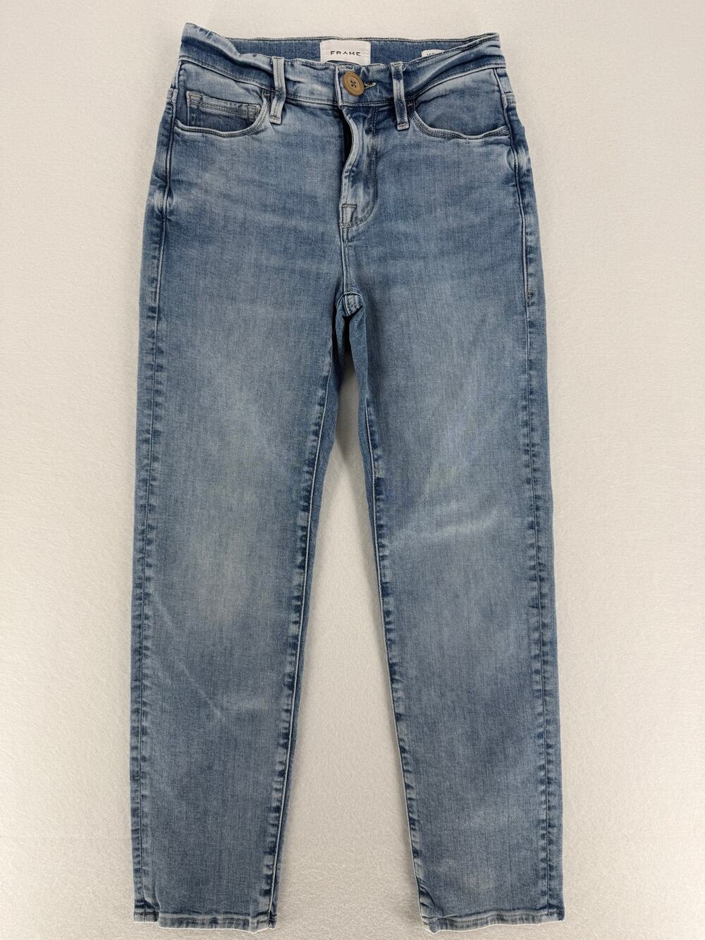 FRAME Le Nouveau Straight Jeans Womens 25 Aura Blue Mid Rise Stretch Denim